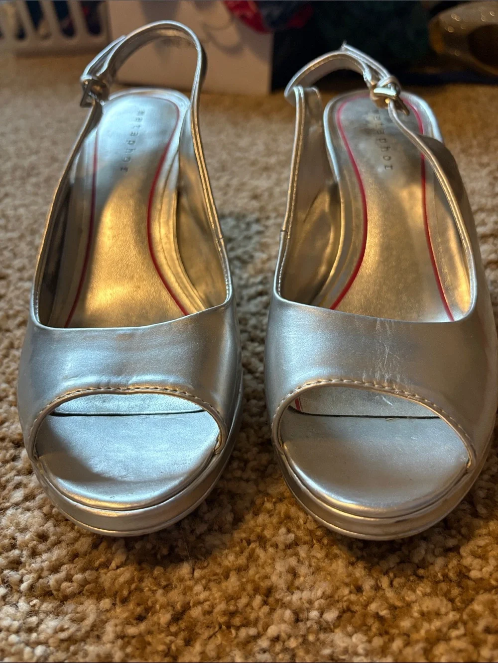 Metaphor Metallic Silver Slingback Peep Toe Heels Sandals 8M